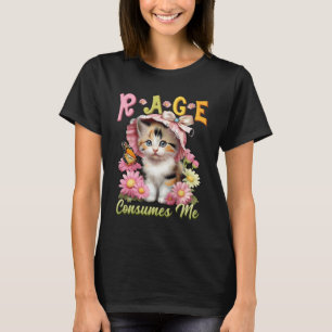 T-shirt Rage Consomme Chat Tiny Kitten Big Bonnet Flower B