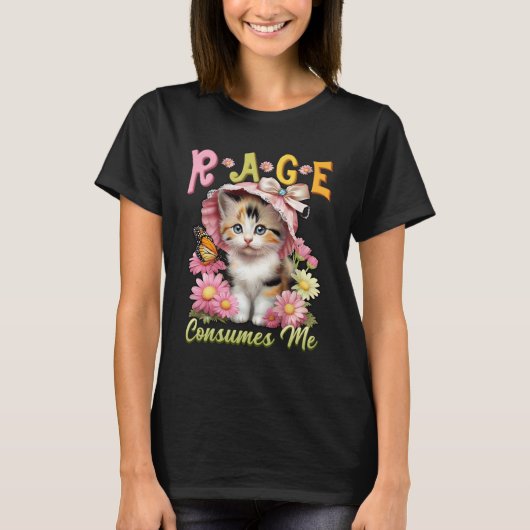 T-shirt Rage Consomme Chat Tiny Kitten Big Bonnet Flower B (Devant)