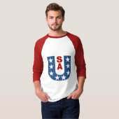 T-shirt raglan blanc rouge DESIGN USA (Devant entier)
