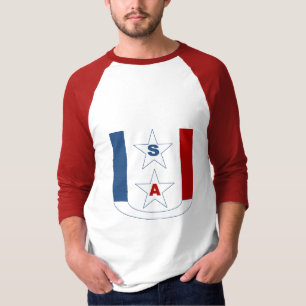 T-shirt raglan blanc rouge DESIGN USA