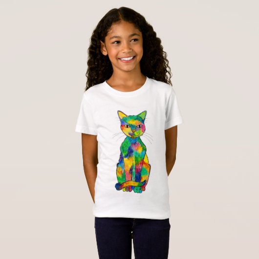 T-shirt raglan de chat d'arc-en-ciel (enfant) (Devant entier)