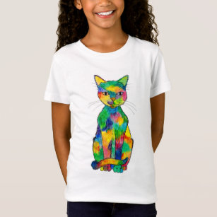 T-shirt raglan de chat d'arc-en-ciel (enfant)