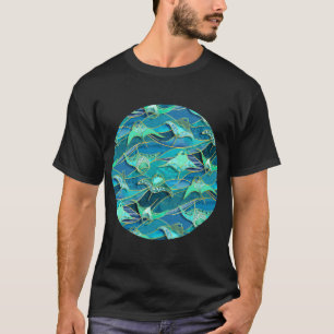 T-shirt Raies manta patchwork en bleu sarcelle et vert jad