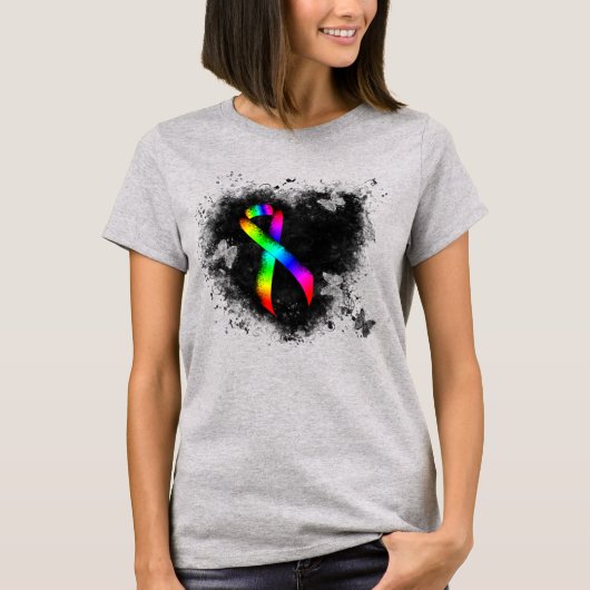 T-shirt Rainbow Awareness Ribbon Grunge Heart (Devant)