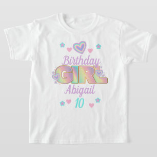 T-shirt Rainbow Birthday Girl âge personnalisé Iridescente