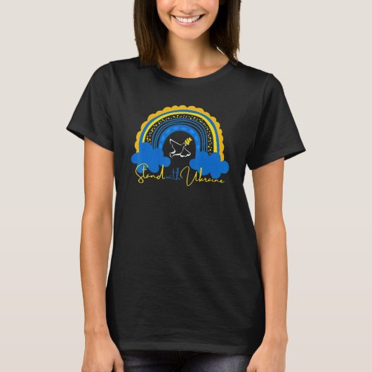 T-shirt Rainbow Blue Yellow Stand With Ukra.ine Dove Peace (Devant)