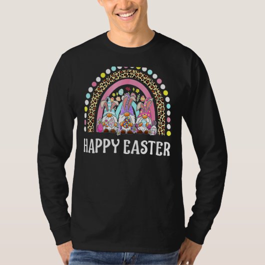 T-shirt Rainbow Bunny Gnome Rabbit Oeufs Chasse Joyeux Est (Devant)