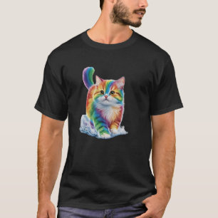 T-shirt Rainbow Cat Aquarelle réaliste Cute Cat Paint Co