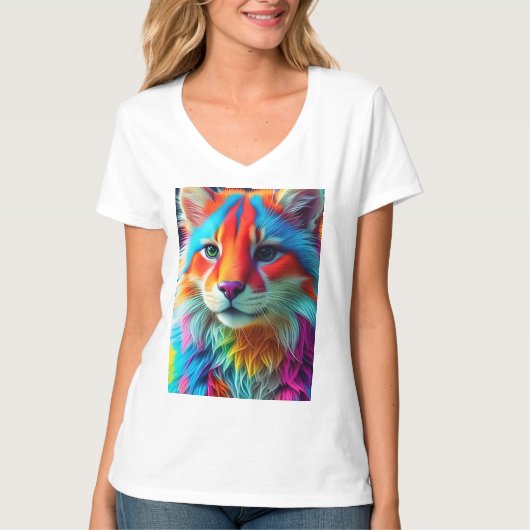 T-shirt Rainbow Colored Furry Cat-68587 (Devant)