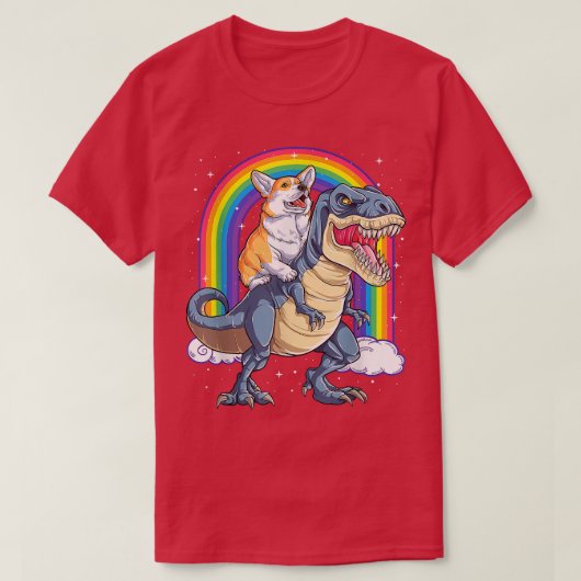 T-shirt Rainbow Corgi équitation Dinosaur T re Cute Corgi  (Design devant)