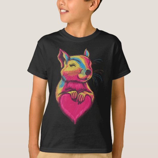 T-shirt Rainbow Cute Squirrel Hugging Valentine Heart Love (Devant)