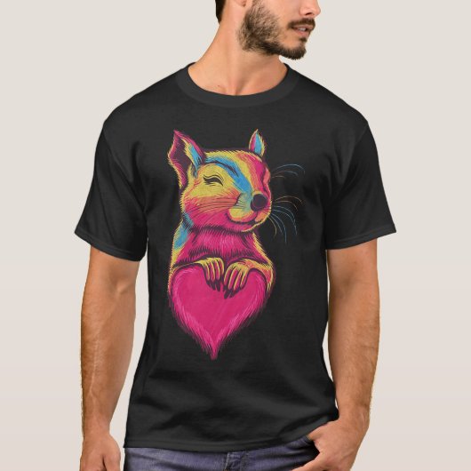 T-shirt Rainbow Cute Squirrel Hugging Valentine Heart Love (Devant)