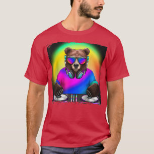 T-shirt Rainbow DJ Bear Grizzly Lunettes de soleil Drôle D