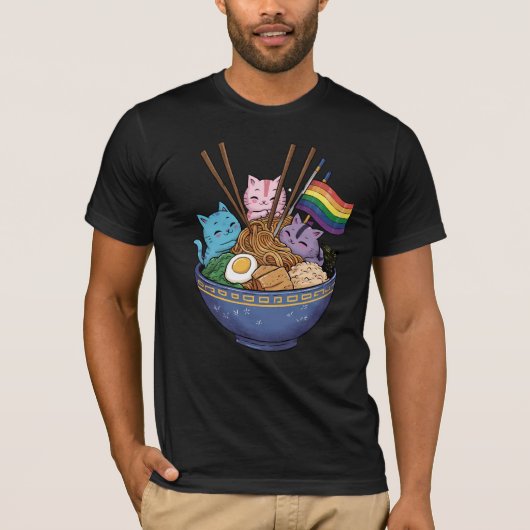 T-shirt Rainbow Flag Cats Ramen Anime Mois Gay pride LGBT (Devant)