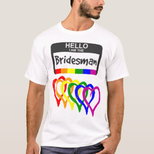 T-shirt Rainbow Flag Hearts Bridesman Nom Mariage Badge
