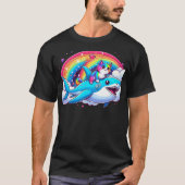 T-shirt Rainbow Galaxy Cat Riding Shark in Space funny Cat (Devant)