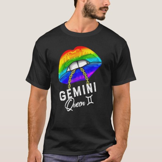 T-shirt Rainbow Gemini Queen Lips Lgbtq Lips Rainbow Gay (Devant)