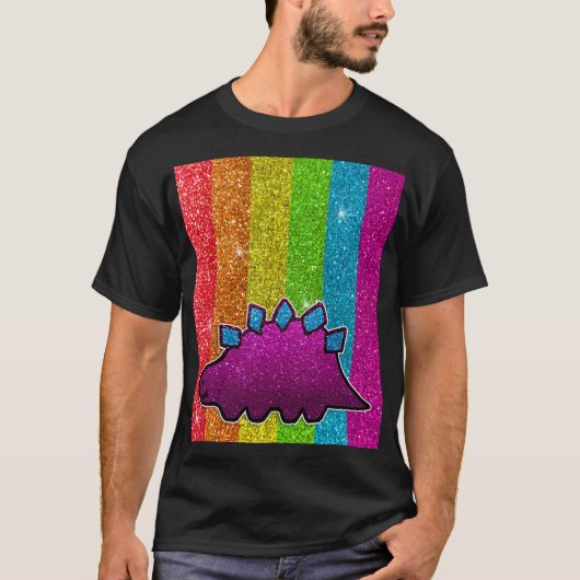 T-shirt Rainbow Glitter Dinosaur Sparkly LGBT Sparkle Cute (Devant)
