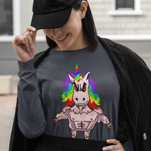T-shirt Rainbow Hair Musculaire Unicorn Body Building