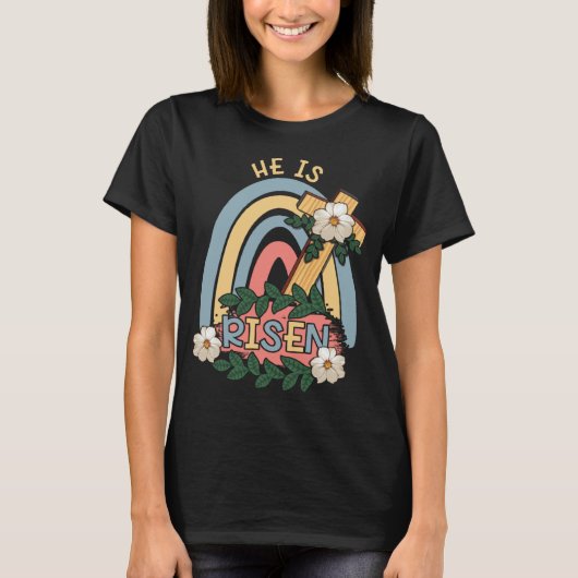 T-shirt Rainbow He Risen Religous Easter Sunday Christ Cro (Devant)