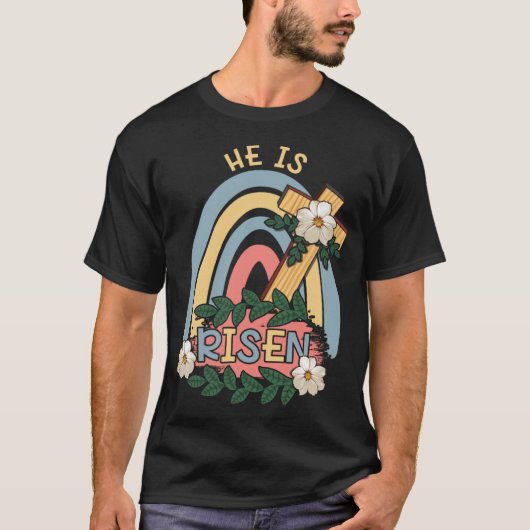 T-shirt Rainbow He Risen Religous Easter Sunday Christ Cro (Devant)