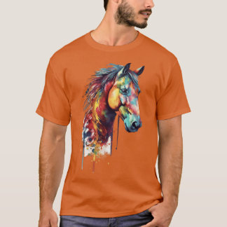 T-shirt Rainbow Horse Head Watercolor