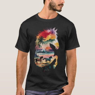 T-shirt Rainbow Horse Silhouette Tropical Sunset Beach