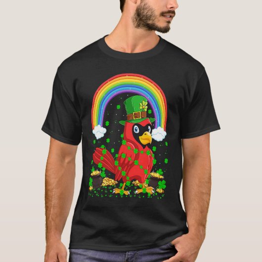 T-shirt Rainbow Irish Shamrock Cardinal Bird St Patrick's  (Devant)