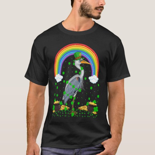T-shirt Rainbow Irish Shamrock Heron Bird St Patrick's Day (Devant)