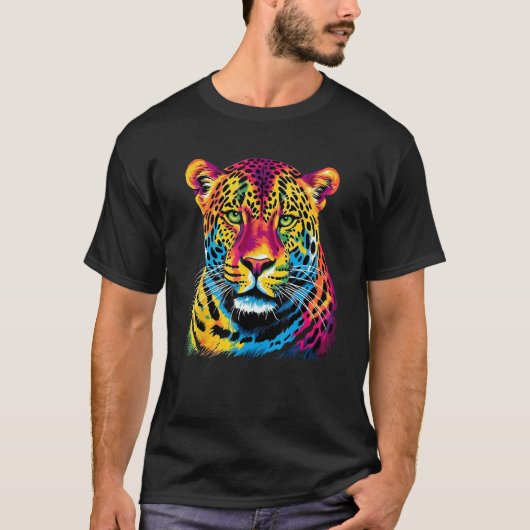 T-shirt Rainbow Jaguar Big Cat Lover Print Graphic Abstrac (Devant)