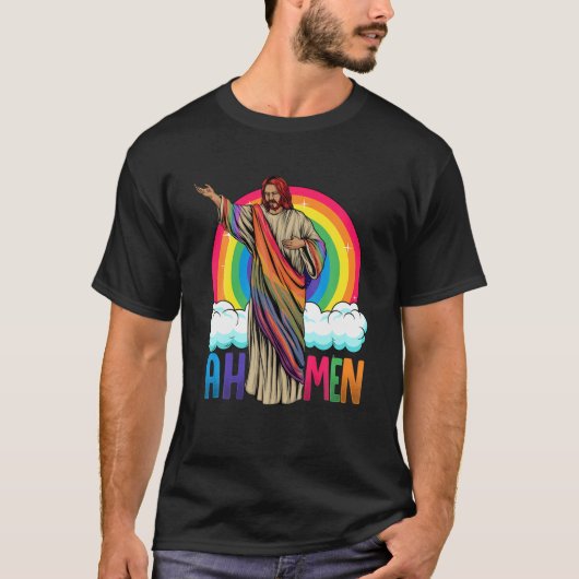 T-shirt Rainbow Jesus Ah Men (Devant)