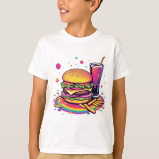T-shirt Rainbow Junk Food Hamburguer and Fries
