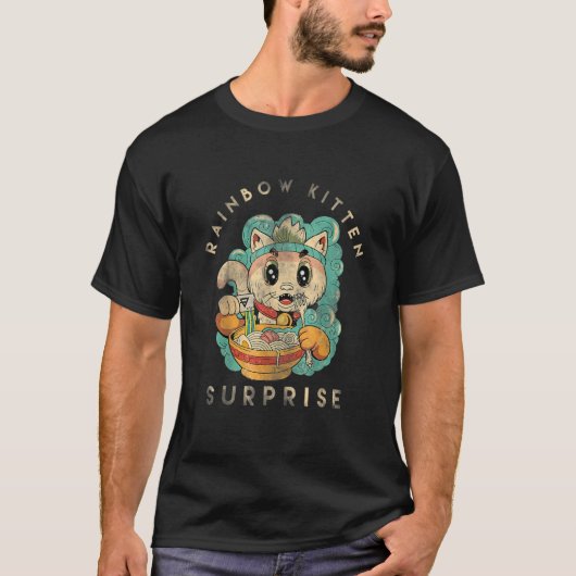 T-shirt Rainbow Kitten Surprise Kwaii Cute Cat (Devant)