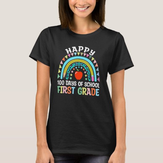 T-shirt Rainbow Leopard 100th Day 1st Grade Happy 100 Days (Devant)