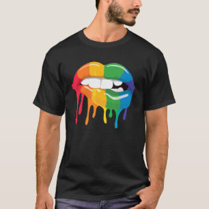 T-shirt Rainbow Lips Bite Drip Pride Lgbt Drip Rainbow
