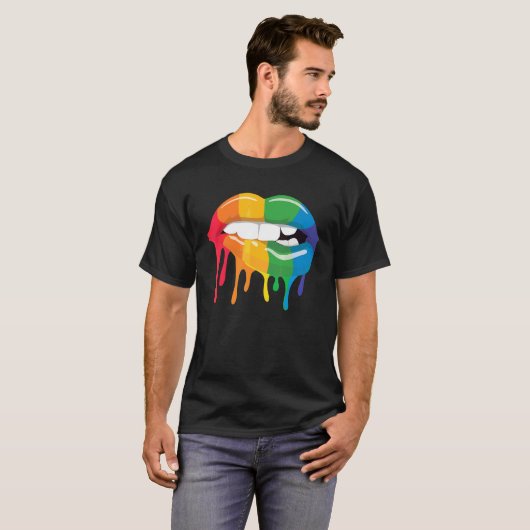 T-shirt Rainbow Lips Bite Drip Pride Lgbt Drip Rainbow (Devant entier)