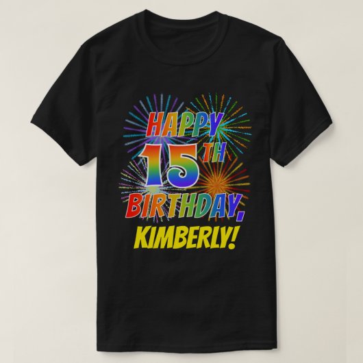 T-shirt Rainbow Look HAPPY 15E ANNIVERSAIRE; Fireworks + N (Design devant)