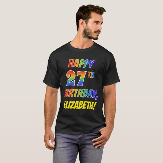 T-shirt Rainbow Look HAPPY 27E ANNIVERSAIRE + Nom personna (Devant entier)