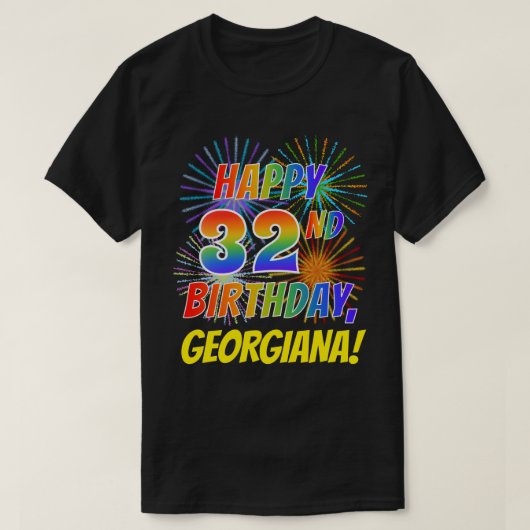T-shirt Rainbow Look HAPPY 32E ANNIVERSAIRE; Fireworks + N (Design devant)
