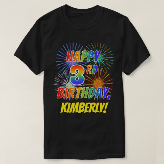 T-shirt Rainbow Look HAPPY 3E ANNIVERSAIRE; Fireworks + No (Design devant)