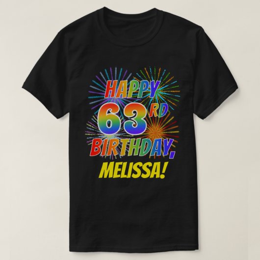T-shirt Rainbow Look HAPPY 63E ANNIVERSAIRE; Fireworks + N (Design devant)