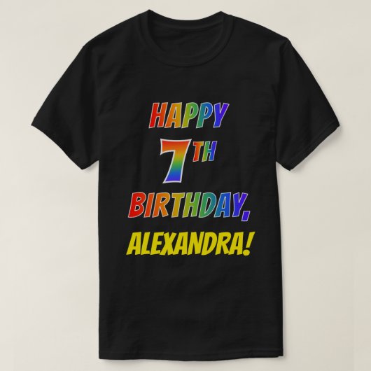 T-shirt Rainbow Look HAPPY 7E ANNIVERSAIRE + Nom personnal (Design devant)