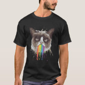 T-shirt Rainbow Puke Vomit Barf, Grouchy Cat Puking Rainb (Devant)
