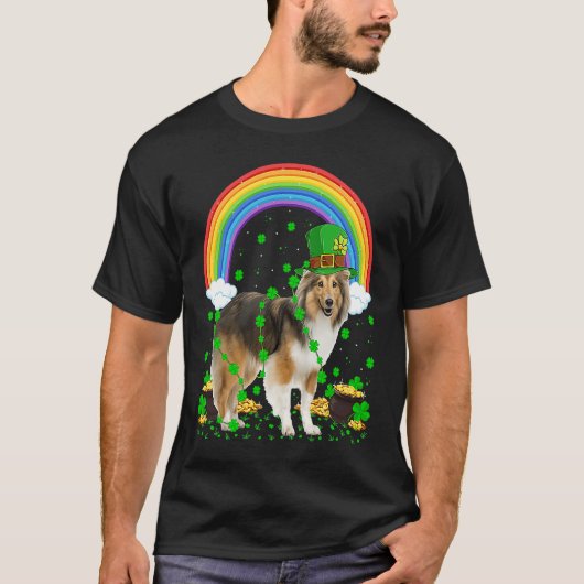 T-shirt Rainbow Shamrock irlandais Sheltie Dog St Patrick' (Devant)