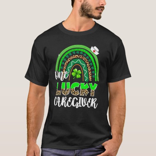 T-shirt Rainbow Shamrock One Lucky Caregid Leopard St Pa (Devant)
