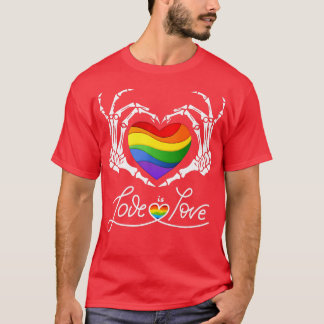T-shirt Rainbow Skeleton Heart Love Is Love LGB Gay Lesbia