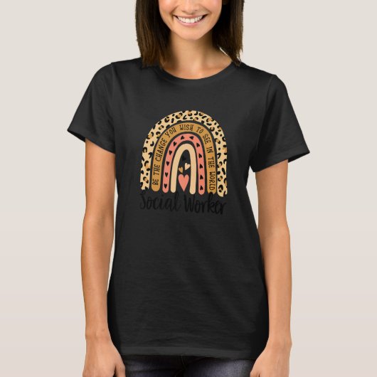 T-shirt Rainbow Social Worker Leopard Social Work Love (Devant)