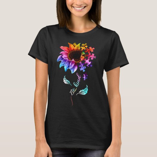 T-shirt Rainbow Sunflower Be Kind Femmes Filles Autisme Aw (Devant)