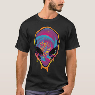 T-shirt Rainbow Tie Dye Alien Head Trippy Rave Alien