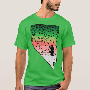 T-shirt Rainbow Trout Flly Fish Nevada State Map Fly Fishi
